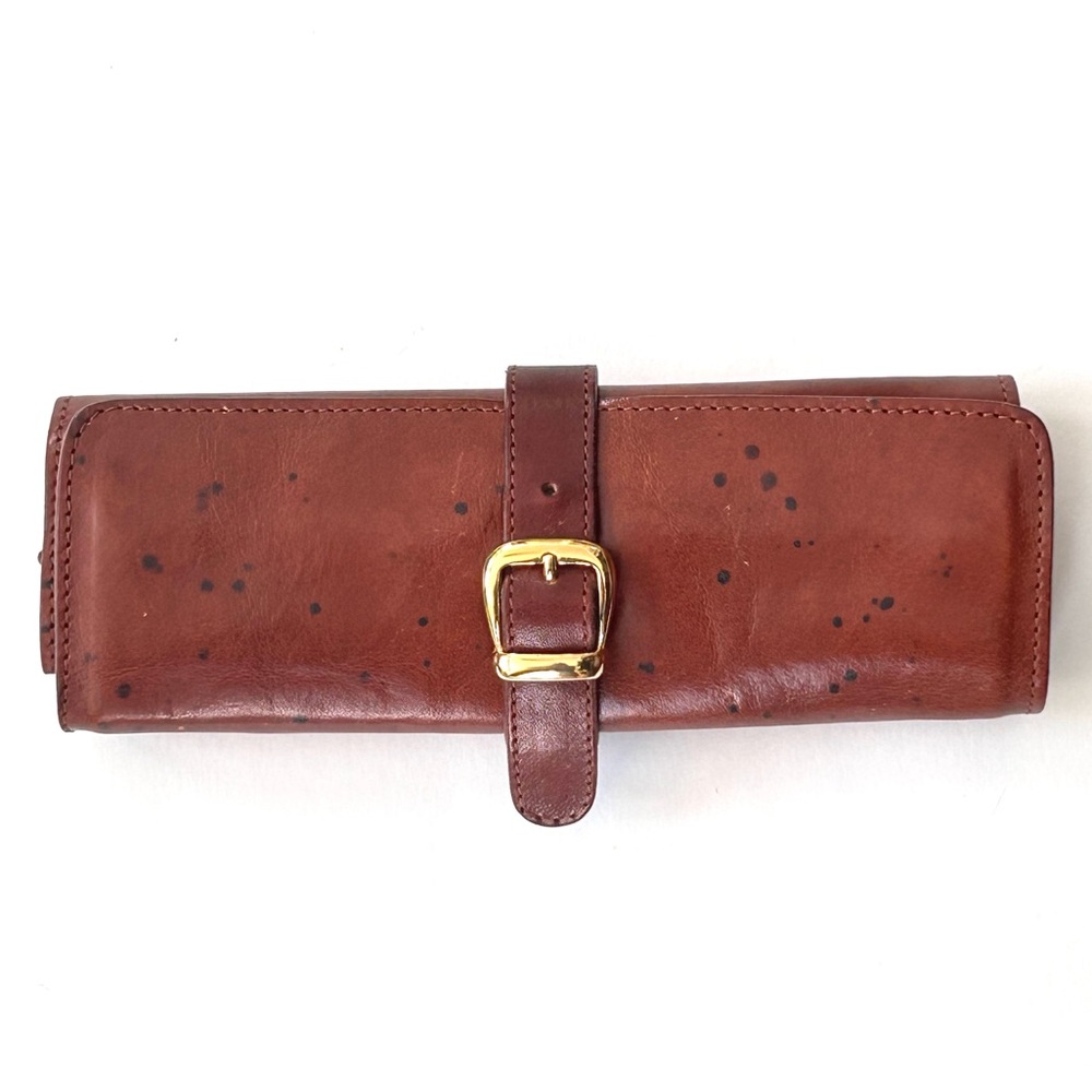 Leather Jewelry Roll-Up Clutch by Ghibli Made in Italy Redish Brown